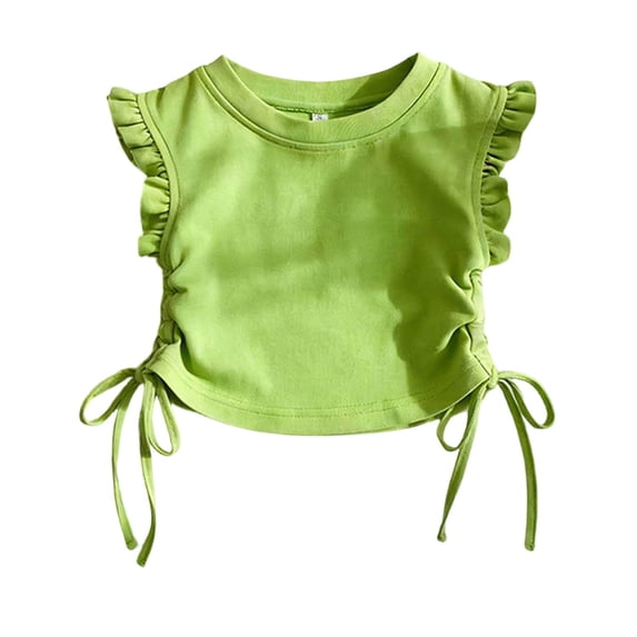 Tiijoy Toddler Girls Summer Ruffle Sleeves T Shirt Casual Crew Neck Drawstring T-Shirt