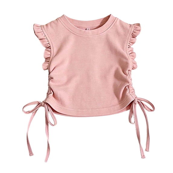 Tiijoy Toddler Girls Summer Ruffle Sleeves T Shirt Casual Crew Neck Drawstring T-Shirt