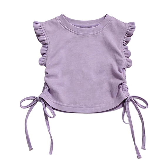 Tiijoy Toddler Girls Summer Ruffle Sleeves T Shirt Casual Crew Neck Drawstring T-Shirt