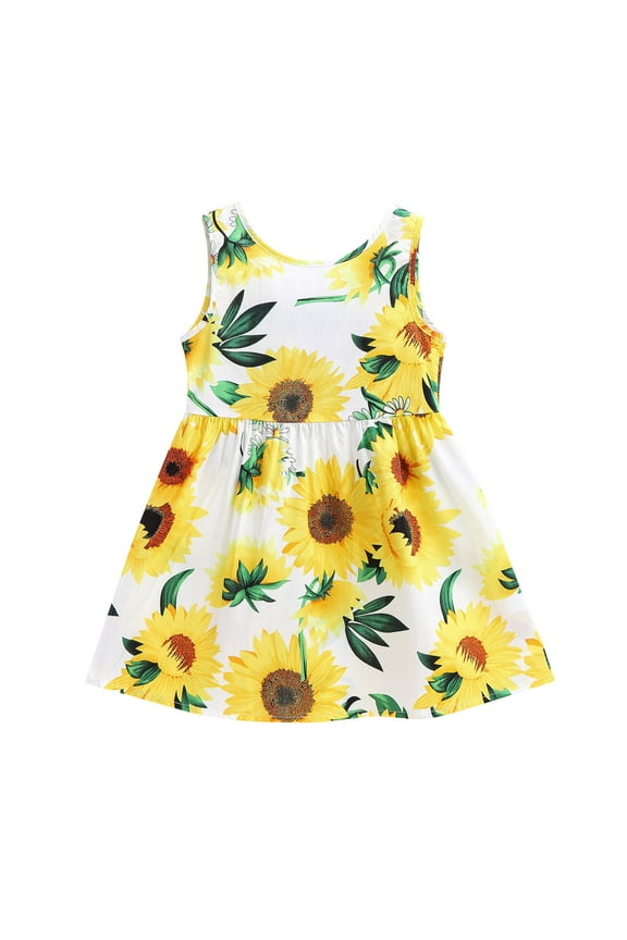 Toddler Girls Sunflower Print Backless Sundress Sleeveless Beach Dress, Sizes 3-4