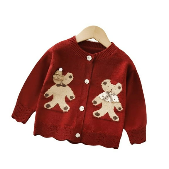Tiijoy Toddler Girls Sweater Cardigan Cute Bear Button Knit Long Sleeve Top, Sizes 3-4T