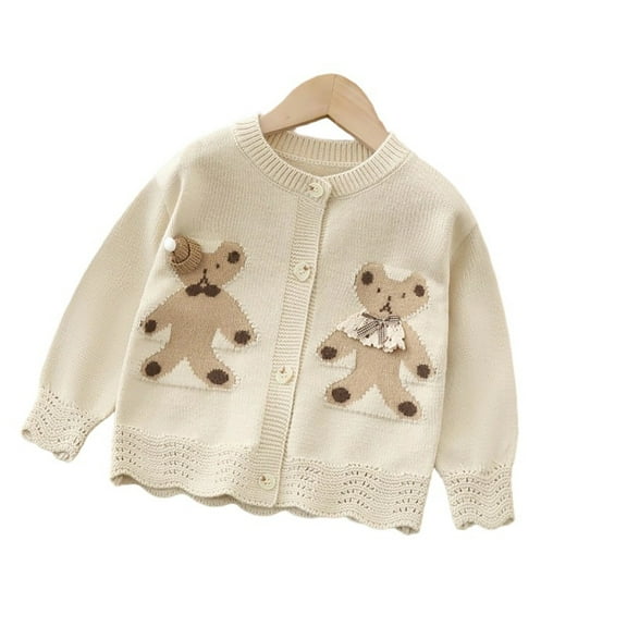 Tiijoy Toddler Girls Sweater Cardigan Cute Bear Button Knit Long Sleeve Top, Sizes 3-4T