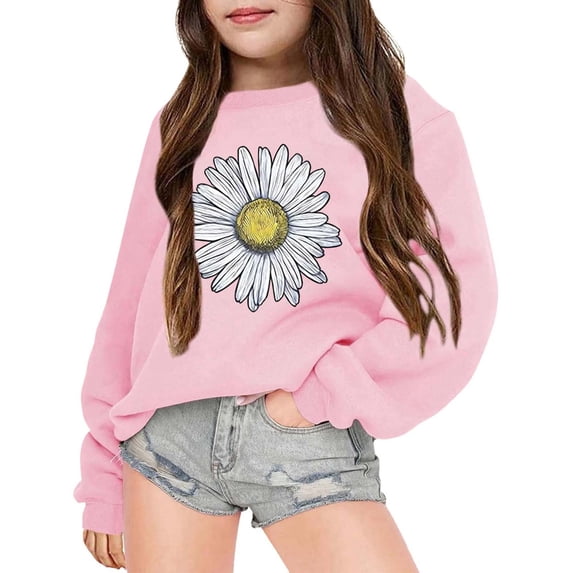 Tiijoy Toddler Girls Sweatshirt Sunflower Print Crew Neck Pullover Sweatshirt, Sizes 3-4T