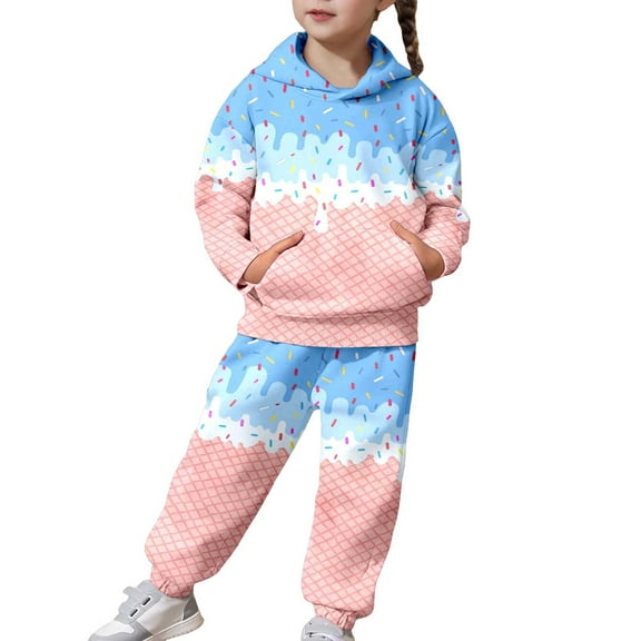 Tiijoy Toddler Girls Sweatsuit Ice-Cream Print Pullover Hoodie Sweatpants Set, Sizes 2-3T