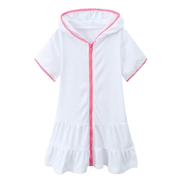 Tiijoy Toddler Girls Swim Cover Up Zip Up Beach Hooded Bathrobe Coverup Dress, Sizes 4-5