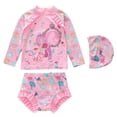 thumbnail image 1 of Tiijoy Toddler Girls Swimsuit Cartoon Ruffle Long Sleeve Rash Guard Bathing Suit with Swim Cap, 3-Piece, Sizes 3-14, 1 of 5