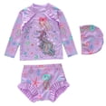 thumbnail image 1 of Tiijoy Toddler Girls Swimsuit Cartoon Ruffle Long Sleeve Rash Guard Bathing Suit with Swim Cap, 3-Piece, Sizes 3-14, 1 of 5