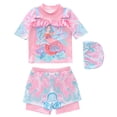 thumbnail image 1 of Tiijoy Toddler Girls Swimsuit Cartoon Short Sleeve Rash Guard Shorts with Swim Cap, 3-Piece, Sizes 3-14, 1 of 6