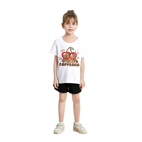 Tiijoy Toddler Girls T-Shirt Cartoon Capybara Print Short Sleeve T Shirt Tee, Sizes 3-4