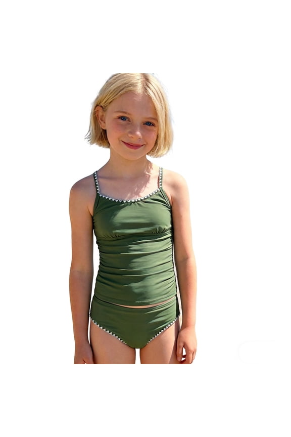 Toddler Girls Tankini Swimsuit UPF 50+ Beach Bathing Suit Kids Swimwear, Sizes 8-14