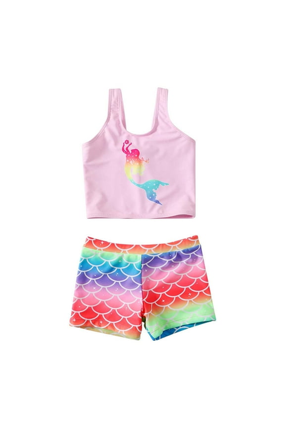 Toddler Girls Tankini Top Shorts Swimsuit Cute Cartoon Bathing Suit, Sizes 7-12