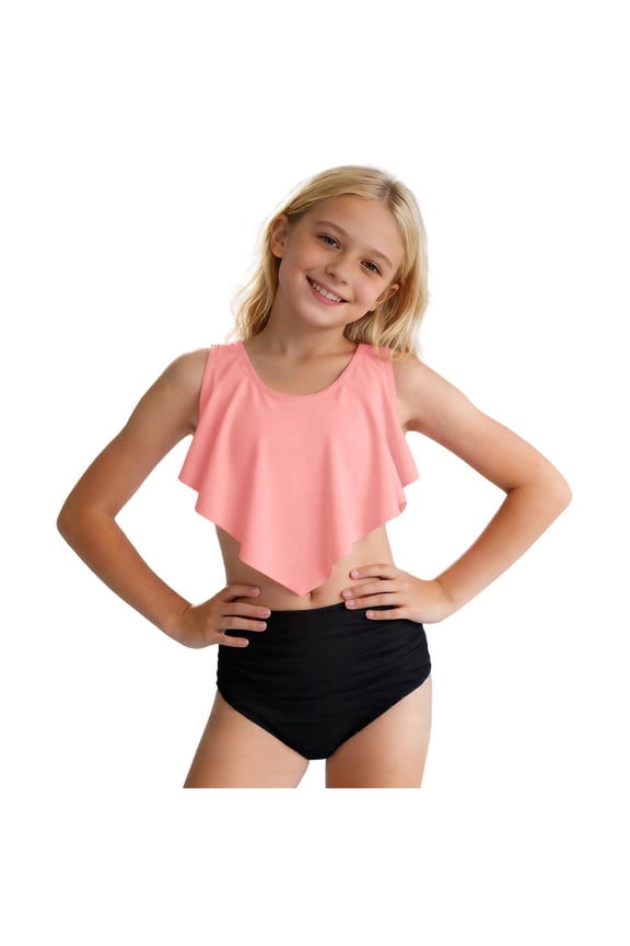 Toddler Girls Two-Piece Swimsuit Beach Bathing Suit Solid Tankini Set, Sizes 8-9