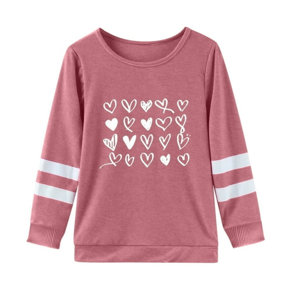 Tiijoy Toddler Girls Valentine's Day Long Sleeve T-Shirt Hearts Print Crew Neck Loose T Shirt