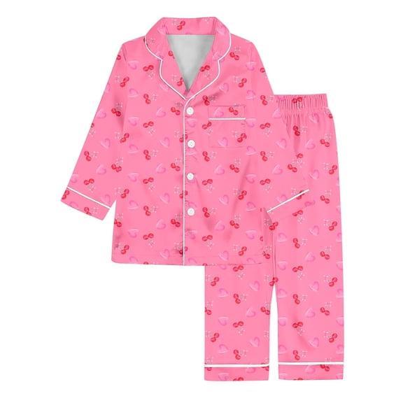 Tiijoy Toddler Girls Valentine's Day Pajamas Cherry Print Long Sleeve Shirt Pants Pjs, Sizes 3-4