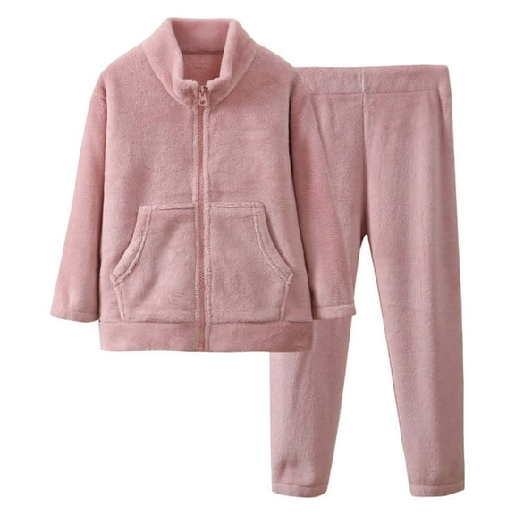 Tiijoy Toddler Girls Winter Fleece Pajamas Long Sleeve Zip Up Sleep Coat Pants Lounge Set