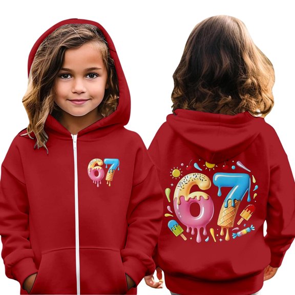 Tiijoy Toddler Girls Zip up Hoodie 67 Ice-Cream Print Casual Jacket Sweatshirt, Sizes 4-5T