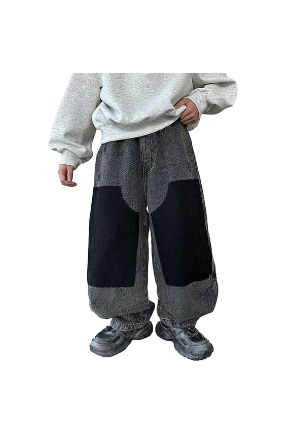 Tween Boys Baggy Straight Leg Jeans Pull On Distressed Denim Pants, Sizes 11-12