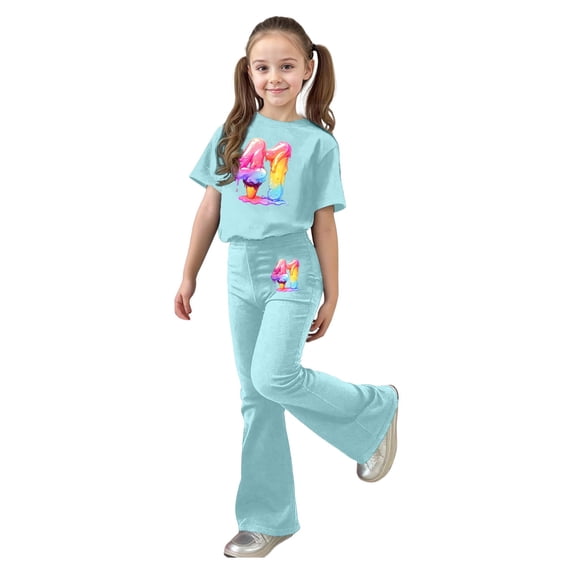 Tiijoy Tween Girls 2 Piece Short Sleeve T Shirt Flared Pants Casual Outfits, Sizes 12-13