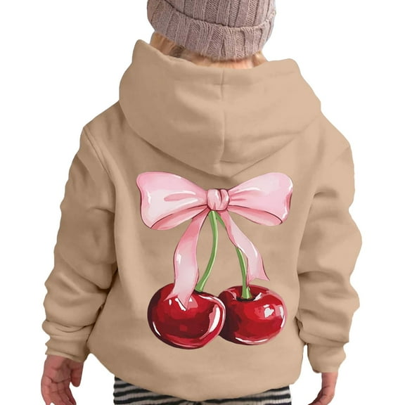 Tiijoy Tween Girls Hoodie Cherry Bow Print Hooded Sweatshirt Graphic Hoody, Sizes 12-13