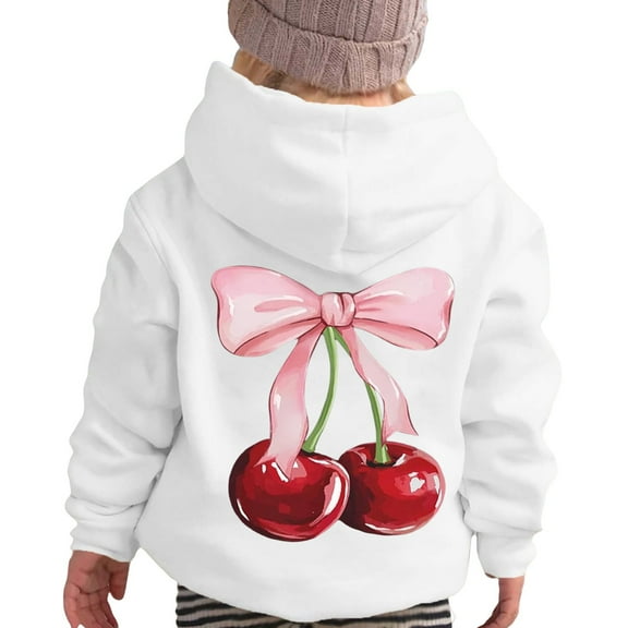 Tiijoy Tween Girls Hoodie Cherry Bow Print Hooded Sweatshirt Graphic Hoody, Sizes 12-13