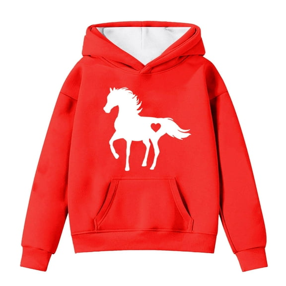 Tiijoy Tween Girls Horse Graphic Hoodie Loose Hooded Sweatshirt Top, Sizes 12-13
