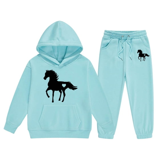 Tiijoy Tween Girls Outfits Horse Print Pullover Hoodie Joggers Set, Sizes 12-13