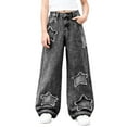 thumbnail image 1 of Tiijoy Tween Girls Wide Leg Denim Jeans Star Embroidery Elastic Waist Pants, Sizes 11-12, 1 of 8