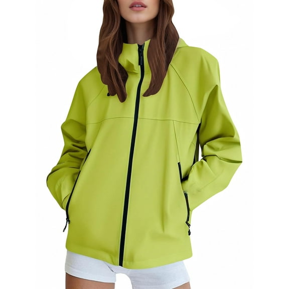 Tiijoy Women's Hooded Windbreaker Jacket Full-Zip Solid Casual Relaxed Fit Jacket Outerwear