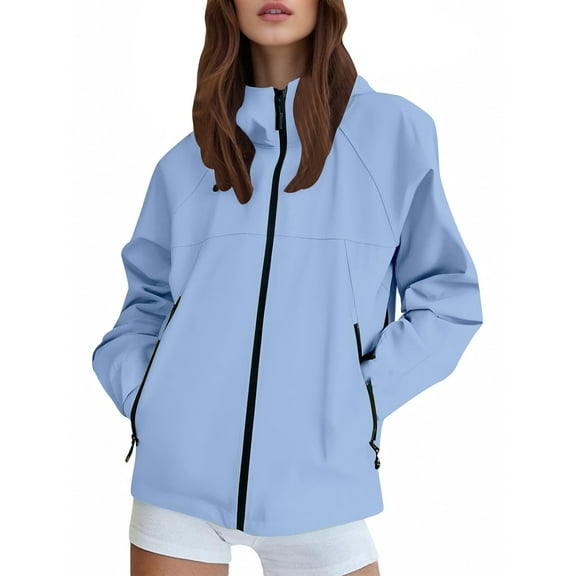 Tiijoy Women's Hooded Windbreaker Jacket Full-Zip Solid Casual Relaxed Fit Jacket Outerwear