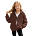 thumbnail image 1 of Tiijoy Zip Up Hoodie for Girls Casual Loose Hooded Sweatshirt Preppy Jacket, Brown, Sizes 3-16, 1 of 3