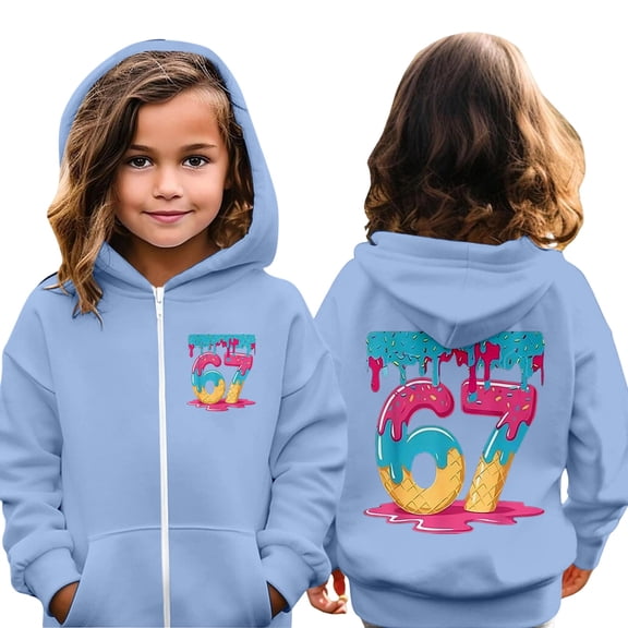 Tiijoy Zip up Hoodies for Girls 6 7 Ice Cream Print Cute Hooded Sweatshirt, Sizes 4-5T