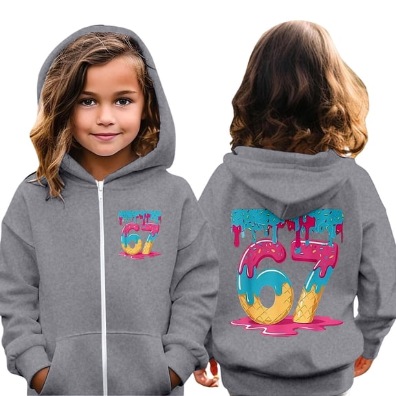 Tiijoy Zip up Hoodies for Girls 6 7 Ice Cream Print Cute Hooded Sweatshirt, Sizes 5-6