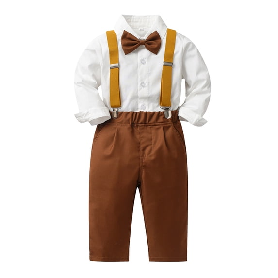 Tiijoy baby Boys Long Sleeve Dress Shirt Suspenders Pants Bow Tie 3Pcs Suit