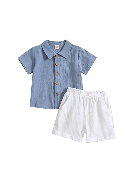 baby Boys Summer Outfits Short Sleeve Shirt and Shorts Beach Vacation 2Pcs Clothes Set, Sizes 6M-4T