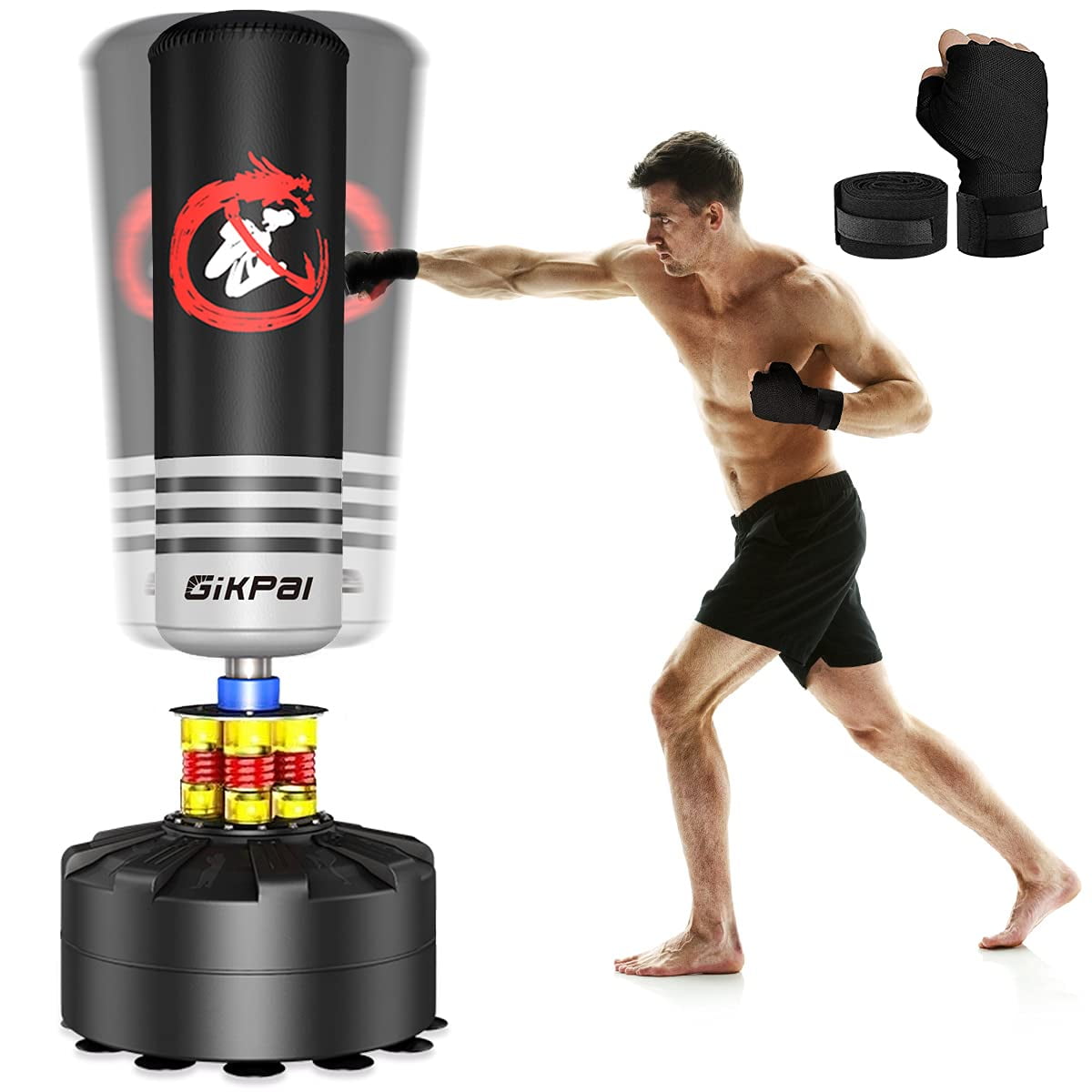 Tiikiy Freestanding Punching Bag with Stand, 69'' - 182lbs Heavy Boxing Bag with Boxing Gloves Kickboxing Bag for Adults Youth Men