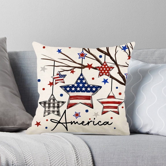 Tiitstoy 18x18" Patriotic Stripes Pillow Cover, American Flag Pattern for Couch/Outdoor, Machine Washable