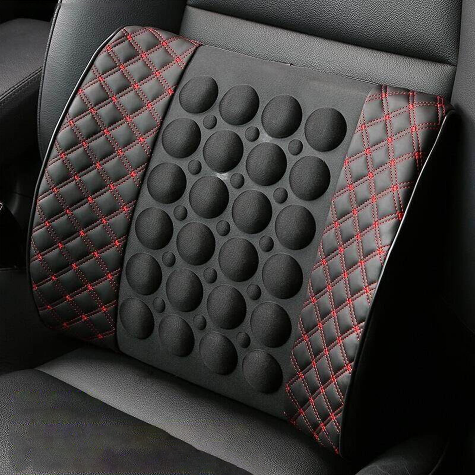 Car Electric Health Massage Cushion Red Wine Electric Lumbar - White Line  12V Car Back And Neck Massager Support Cushion Electric Car Massage Pillow  Head Neck Auto Seat Back Cushion White Stitch