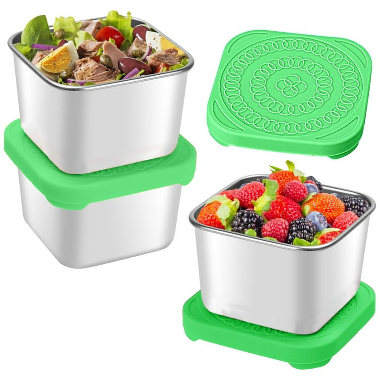 3Pack 6oz Stainless Steel Snack Containers,Easy Open Leak Proof Small Food  Containers with Silicone Lids , Small Metal Food Storage Container ,  Leakproof Snack 