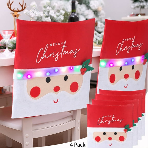 Tiitstoy 4PCS LED Christmas Chair Covers Light Up Chair Back Cap Cover Dining Chair Back Cover Holiday Home Decor Red