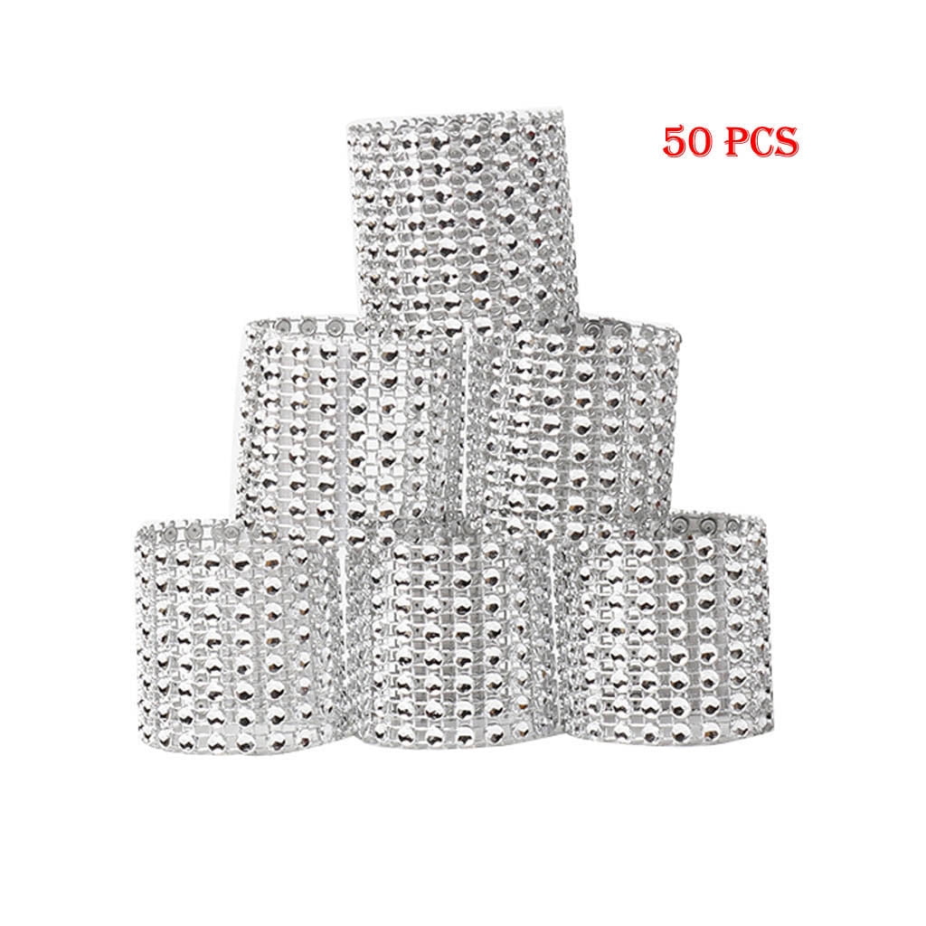 Tiitstoy 50Pc Bling Diamond Rhinestone Mesh Wrap Napkin Ring Wedding