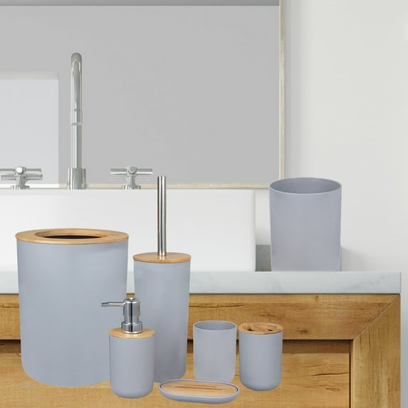 Tiitstoy Bathroom Accessory Set, 6 Pcs Bathroom Sets, Includes Soap Dispenser, Toothbrush Holder, Toothbrush Cup, Trash Can, Toilet Brush, Soap Dish for Decorative Countertop and Housewarming Gift