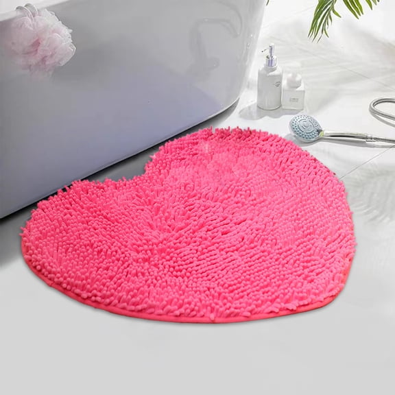 Tiitstoy Cute Heart Shaped Rug Non Slip Mat Decorative Shower Rug Washable Bath Mat for Home Living Room Entrance Bedroom, 20 X 24 Inch, Hot Pink