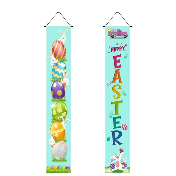 Tiitstoy Easter Porch Sign Happy Easter Banner Indoor Outdoor Wall Hanging Flag Banners