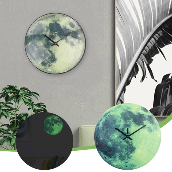 Tiitstoy Glow In The Dark Moon Clock Provivid Silent Wall Clocks Battery Operated Non Ticking Luminous Clocks 12”Round Moon Surface Quartz Clocks for Living Room Bedroom