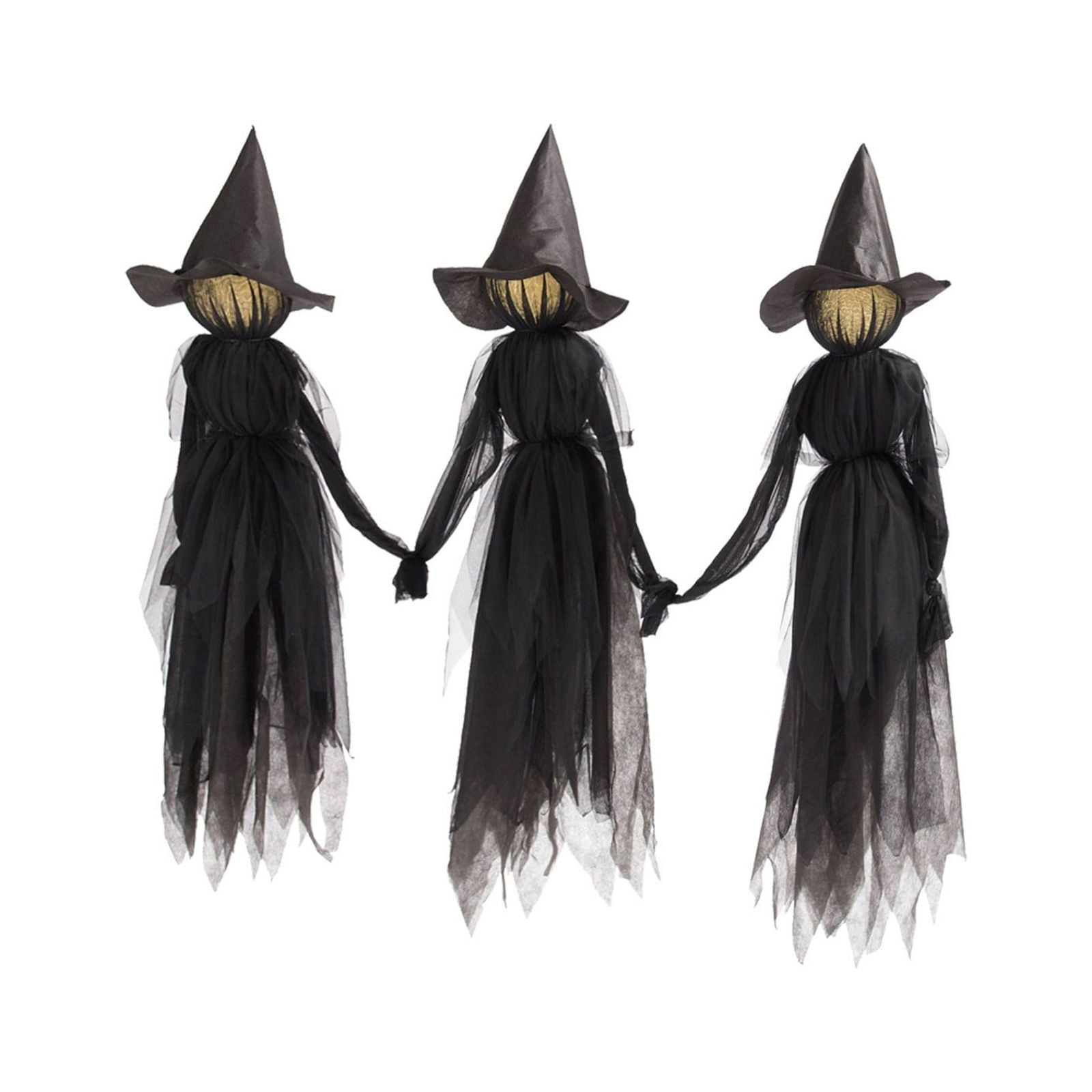 Tiitstoy Halloween Witch, Outdoor Halloween Decorations Scary Witches, Witch Halloween Decorations, Halloween Glowing 3 People Holding Hands Witch, 3PCS Light up Halloween Witch Stakes(Black)