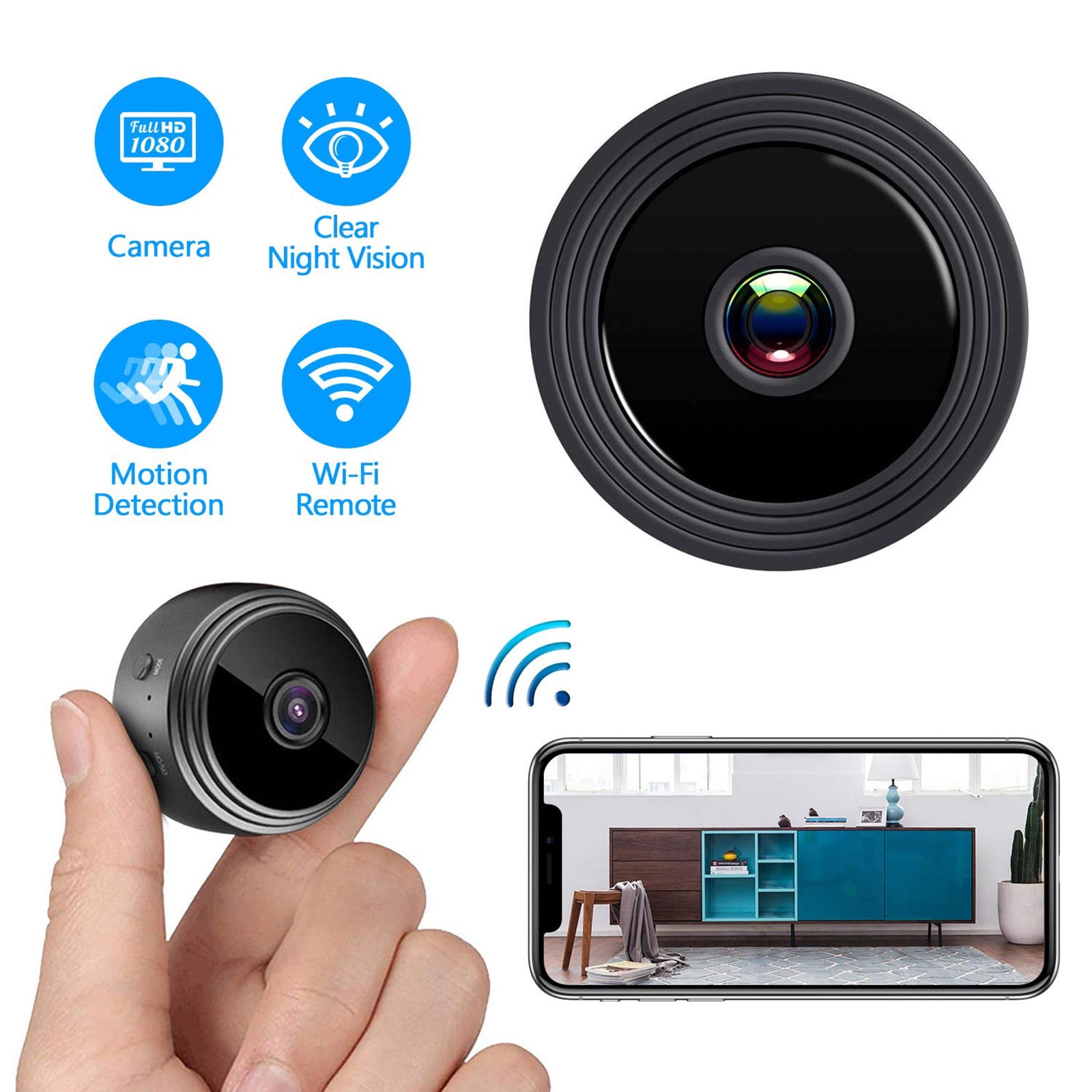 Mini Petite Hidden Spy Bluetooth Camera, HD 1080P Wireless WiFi  Surveillance Camera with Bluetooth Speaker, Motion, Indoor / Outdoor Micro  Hidden Spy IP Camera-Black