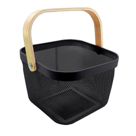 Tiitstoy Scandinavian Iron Basket Portable Storage Basket Wooden Handle Fruit and Vegetable Basket Household Hollowed Out Storage Basket