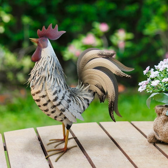 Tiitstoy White Metal Rooster Courtyard Decoration