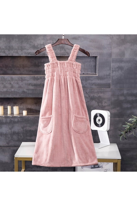 Women Elastic Wearable Towel Dress Water Absorbent Bath Beach Spa Gym Towel Wrap Strappy Dress Bathrobes Thick Soft Elastic Bathing Shower Cover Up Nightwear Sleeping Dress Robe, 39Inch