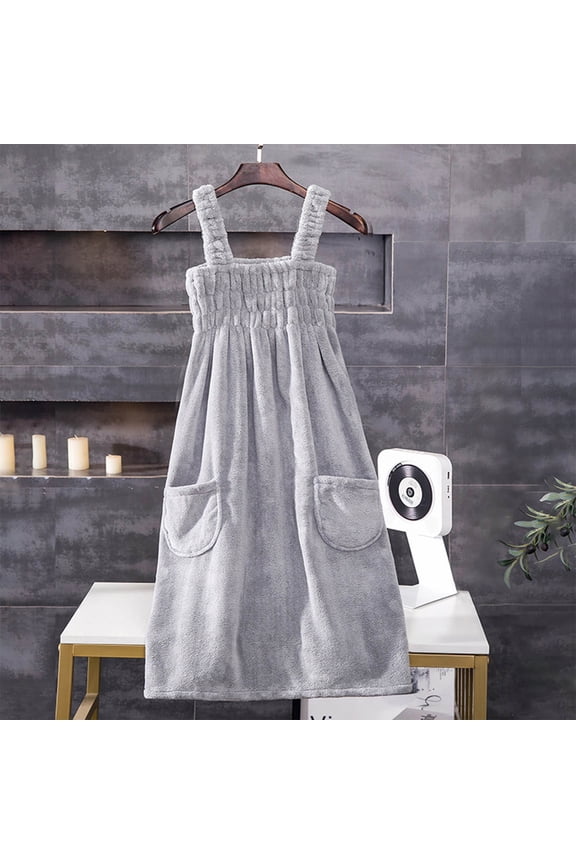 Women Elastic Wearable Towel Dress Water Absorbent Bath Beach Spa Gym Towel Wrap Strappy Dress Bathrobes Thick Soft Elastic Bathing Shower Cover Up Nightwear Sleeping Dress Robe, 39Inch
